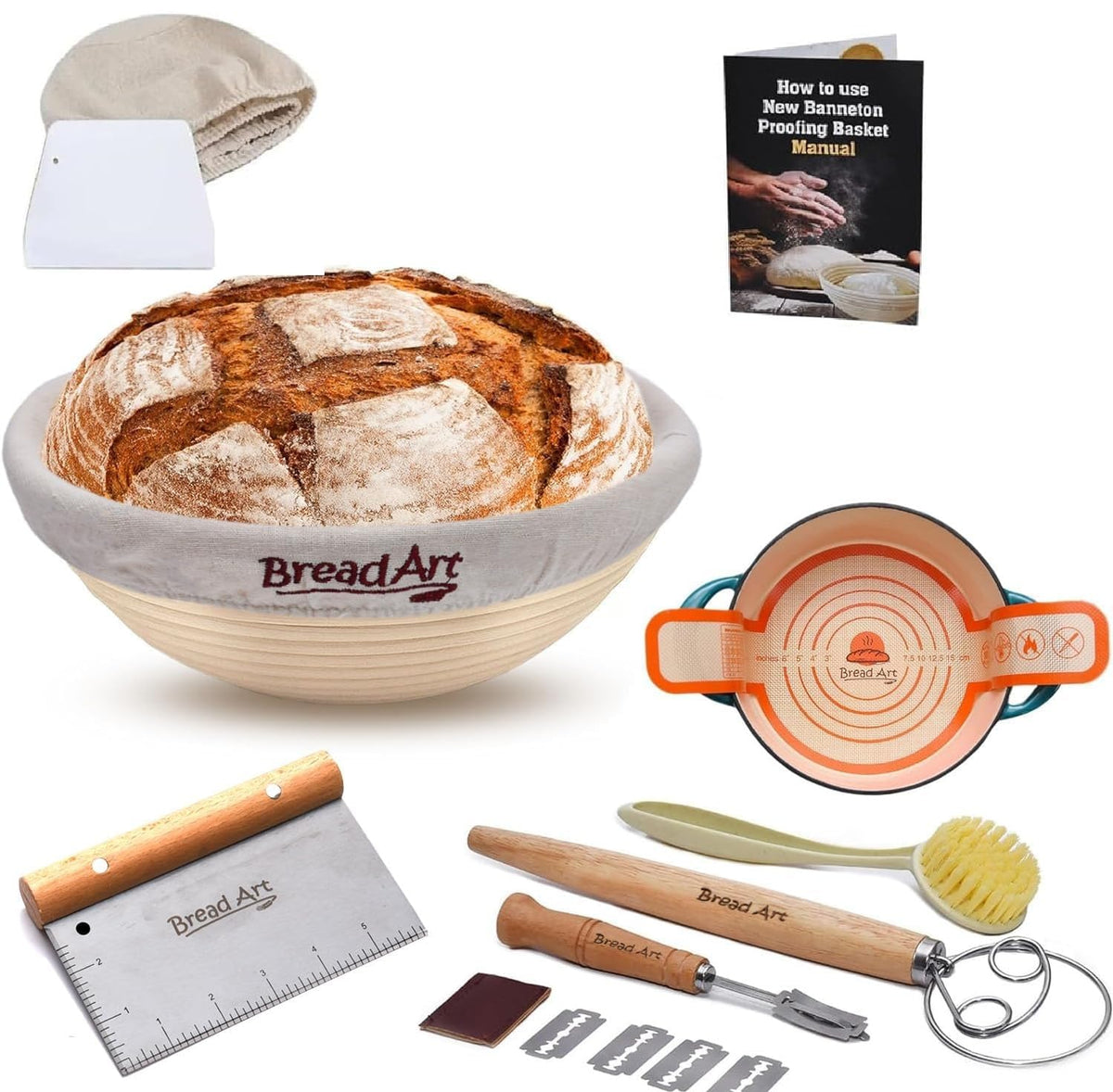 Bread Art 9-inch banneton round basket for even rise and rustic spiral patterns