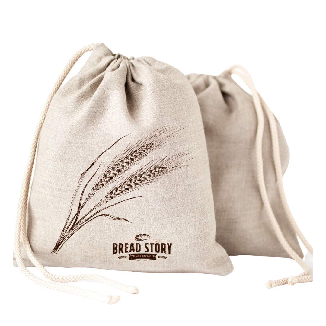 Bread Story linen bread bag with drawstring keeps loaves fresh and reduces plastic waste.
