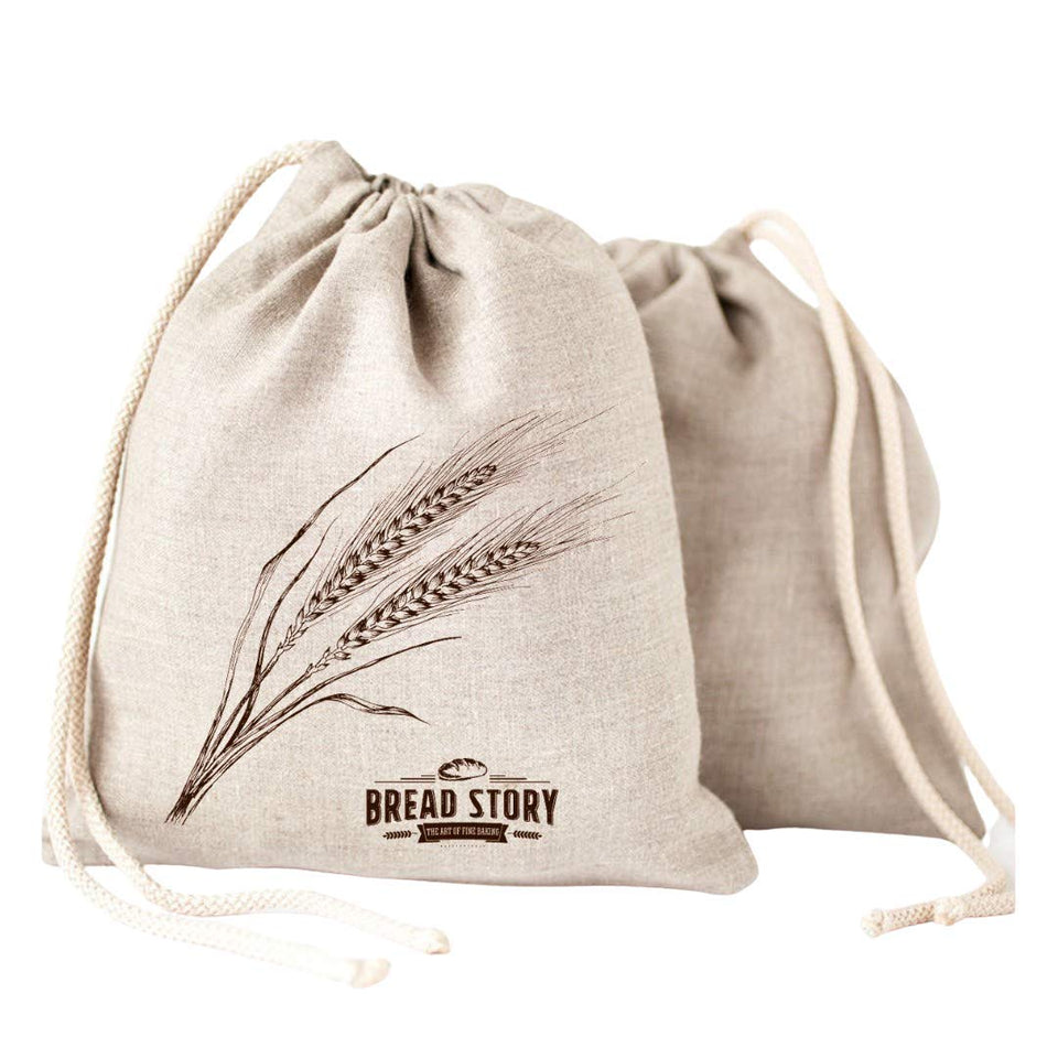 Bread Story linen bread bag with drawstring keeps loaves fresh and reduces plastic waste.