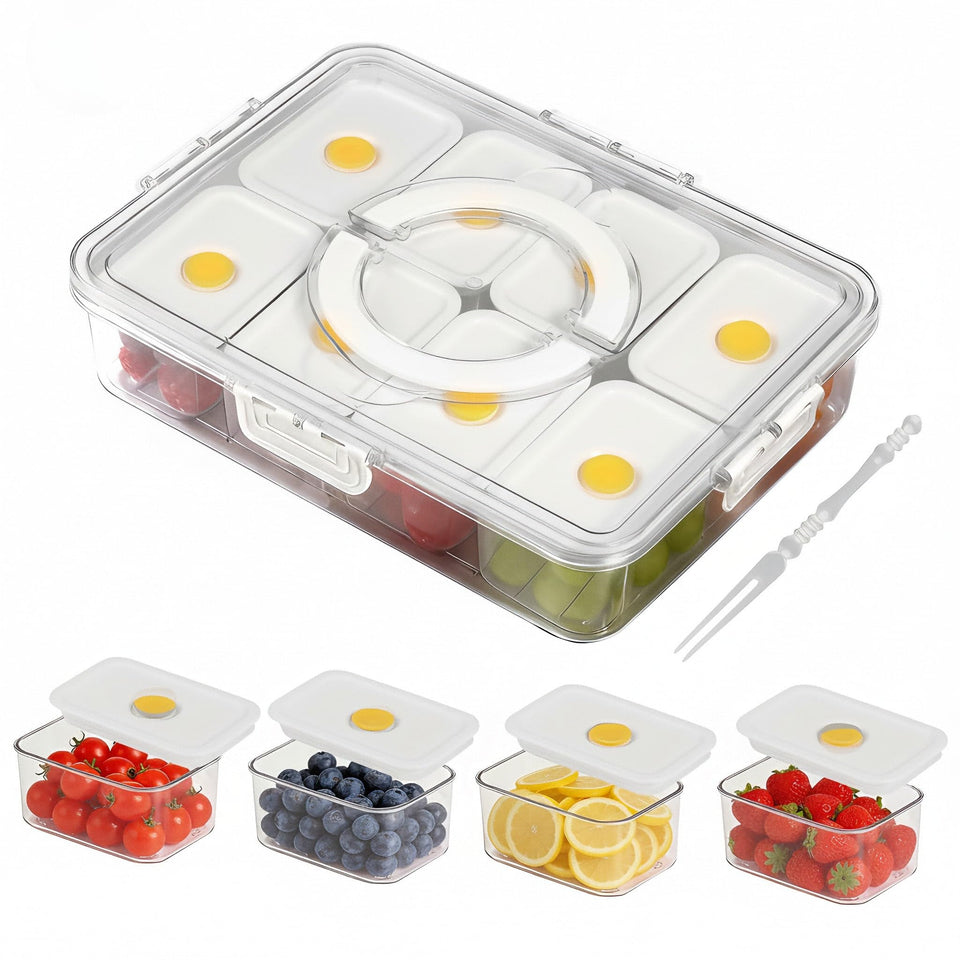 Breakwater House Snackle Box showing 8 clear compartments for organized snacks