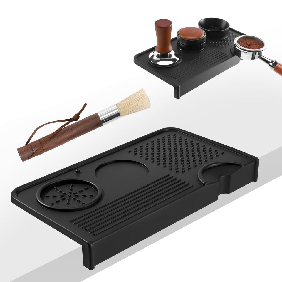 Breewenf espresso tamping mat provides stable, non-slip surface for precise tamping.