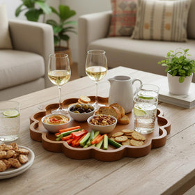 BreezeHug brown tray styled as a coffee table display centerpiece