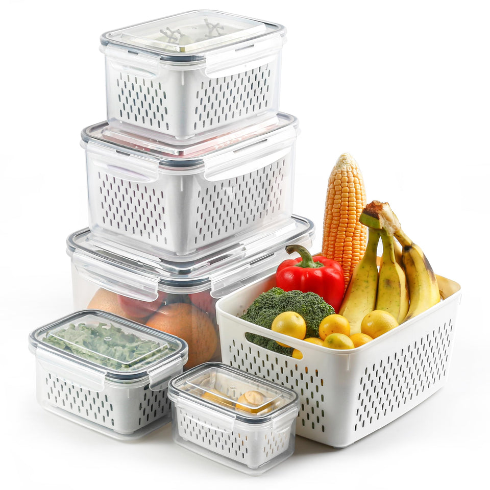 BreezyHome 5-set fruit storage containers for fridge with clear walls keep produce organized and ready for quick meal prep.