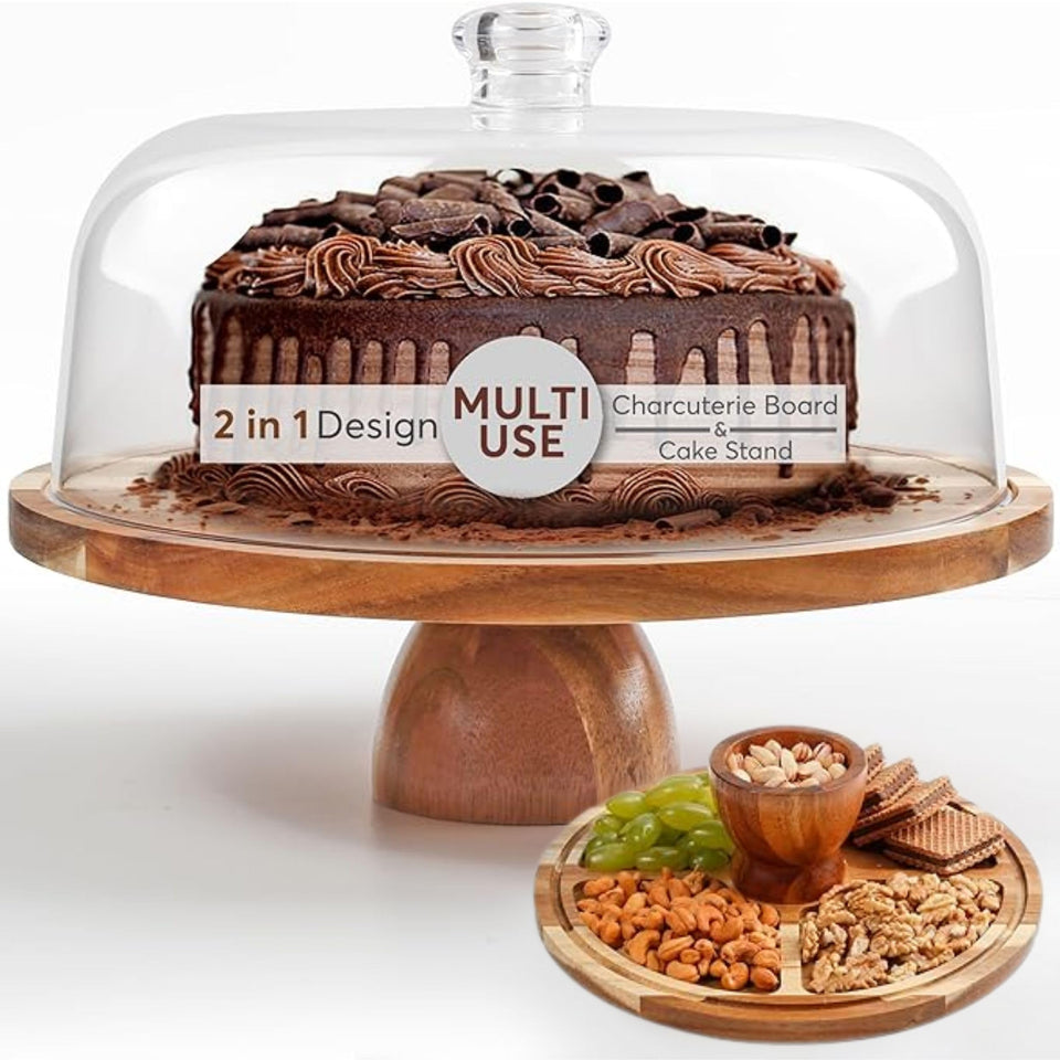 BreezyHome acacia wood cake stand base with elegant grain for stylish dessert displays.