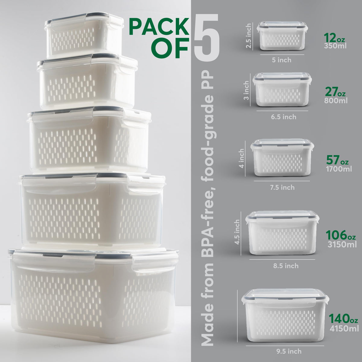 BreezyHome durable produce bins help organize fridge and reduce waste.
