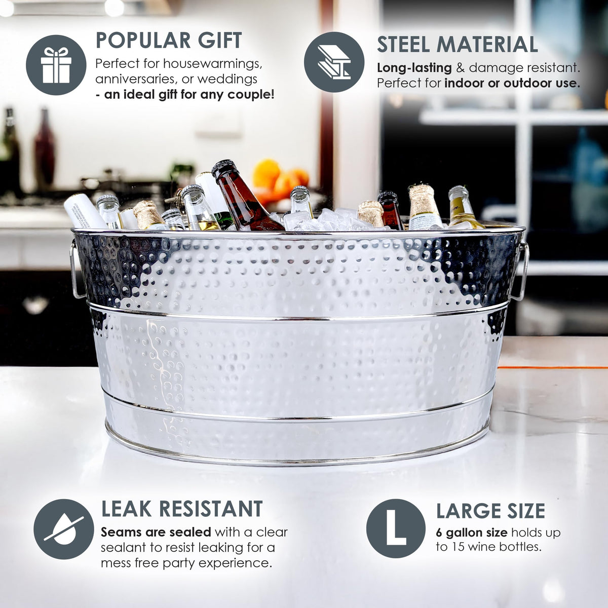 BREKX Aspen beverage cooler with ice and bottles ready for service.