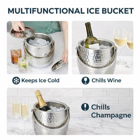 BREKX brushed steel swing-handle ice bucket for easy transport