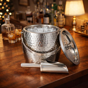 BREKX hammered lid on stainless steel ice bucket adds durable style