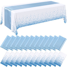 Breling baby blue and white tablecloth for elegant weddings and celebrations.