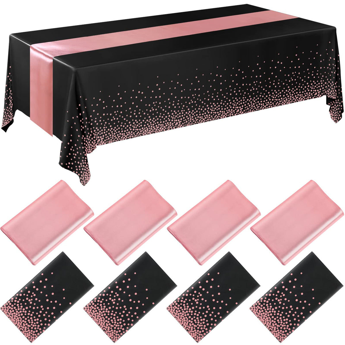 Breling black rose gold tablecloth 54x108 inches protects surfaces at events.