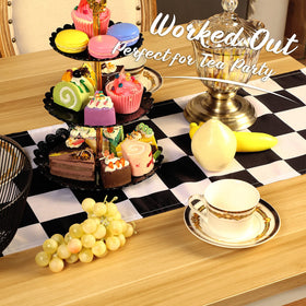 Breling checkered table runner highlights 12x72 inch size for standard tables.