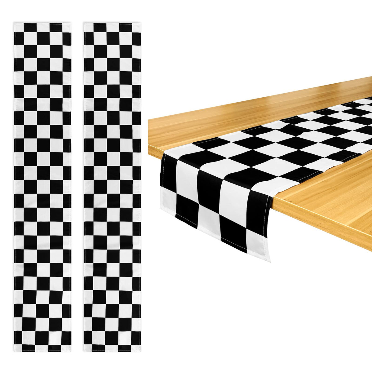 Breling checkered table runner on the table adds retro charm and protection.