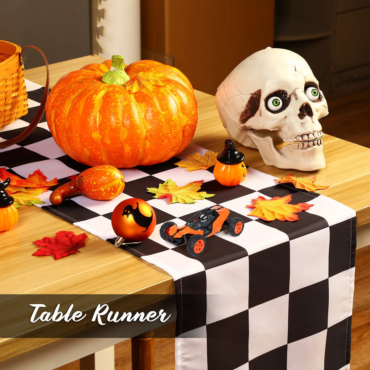Breling checkered table runner set up for a party or wedding decor.