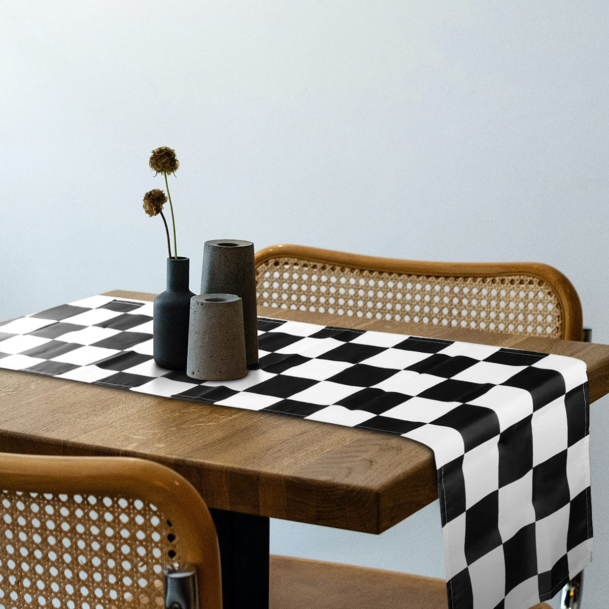 Breling checkered table runner is waterproof and easy to clean for quick maintenance.