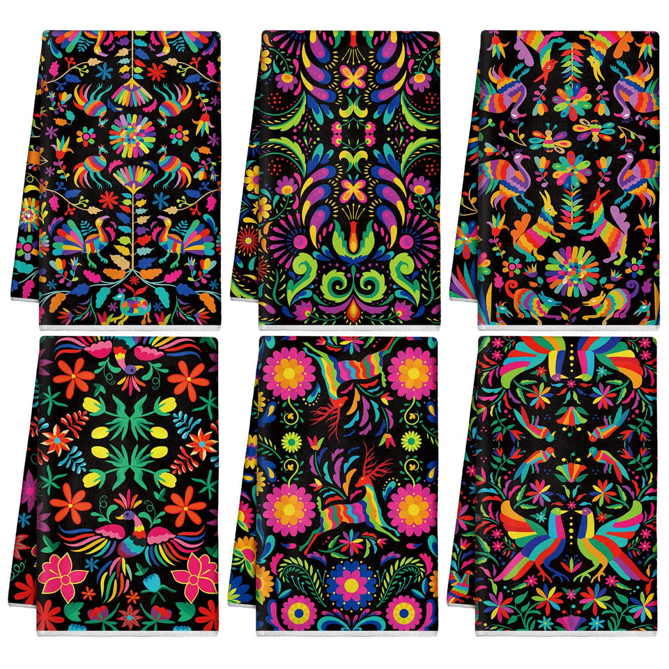 Breling Mexican kitchen towels with colorful flowers, vibrant and quick-drying for everyday kitchen use.