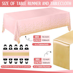 Breling pink and gold satin table runners add smooth texture to wedding tables.