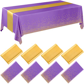 Breling purple and gold tablecloth with seamless polka-dot design for weddings