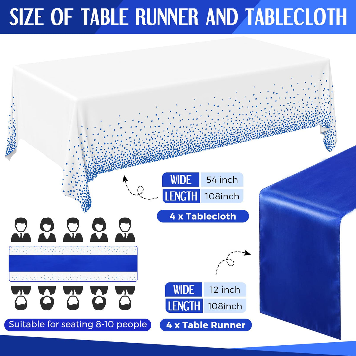 Breling royal blue satin runner adds soft sheen to a wedding reception table.