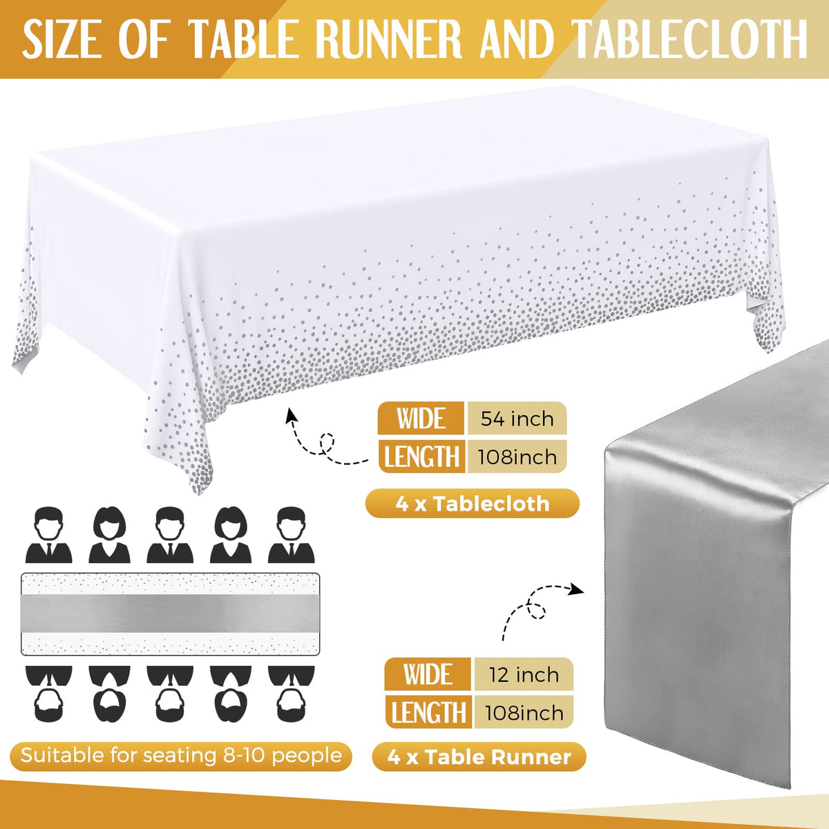 Breling satin silver table runner adds soft shine to the event setup