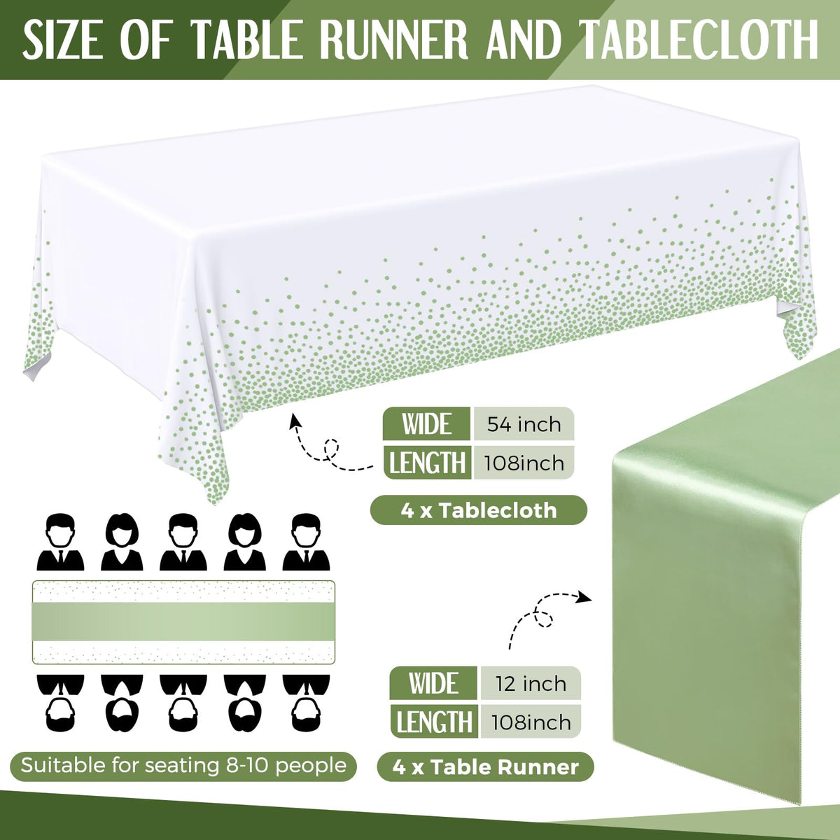 Breling satin table runner in white-sage for smooth, refined table styling.