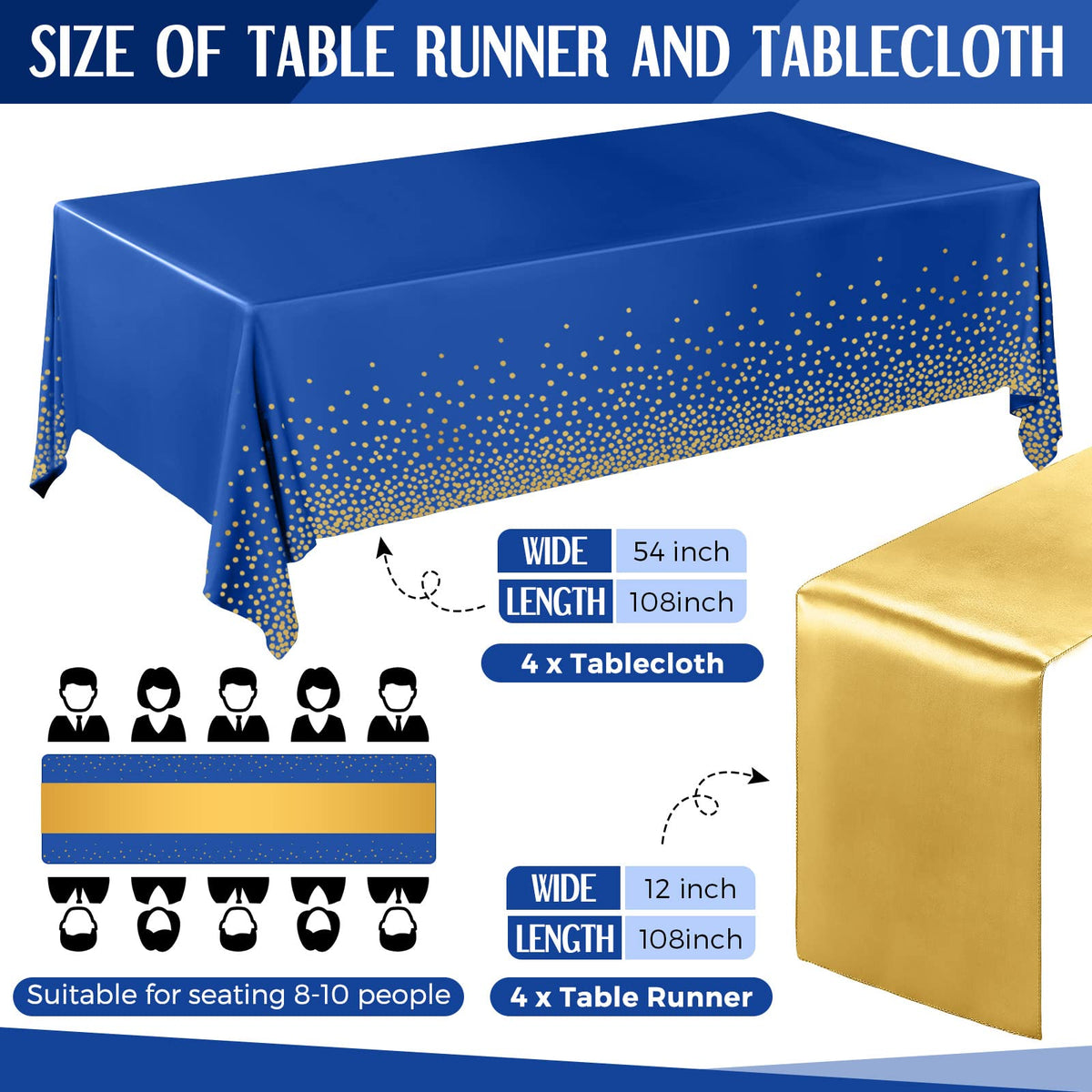 Breling satin table runner in navy with gold detail, smooth and elegant for tables.