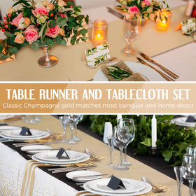 Breling 54x108 tablecloth coverage on a rectangular table with 12x108 runners.