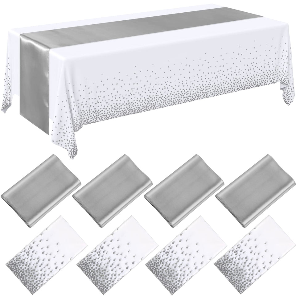 Breling seamless white dotted tablecloth covers a large rectangle table for elegant decor
