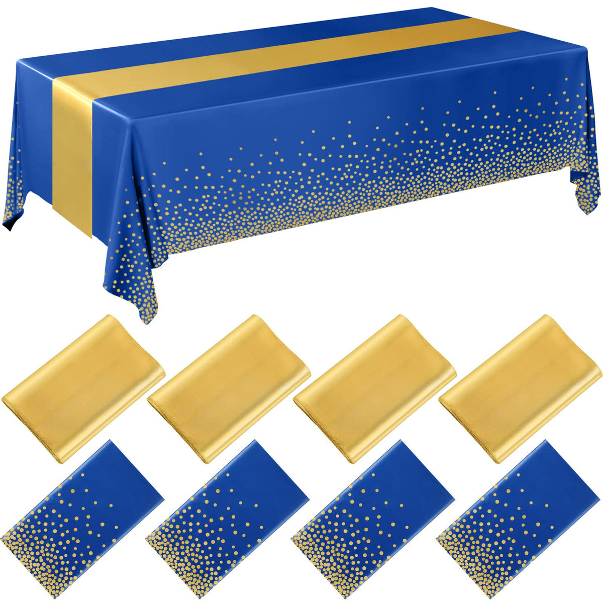 Breling navy blue tablecloth with gold accents, waterproof and spill-proof for celebrations.