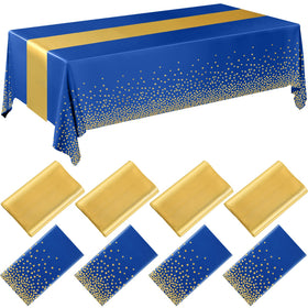 Breling navy blue tablecloth with gold accents, waterproof and spill-proof for celebrations.