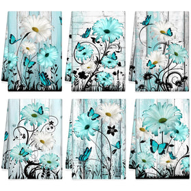 Breling teal daisy kitchen towels 6-pack for bright kitchen decor