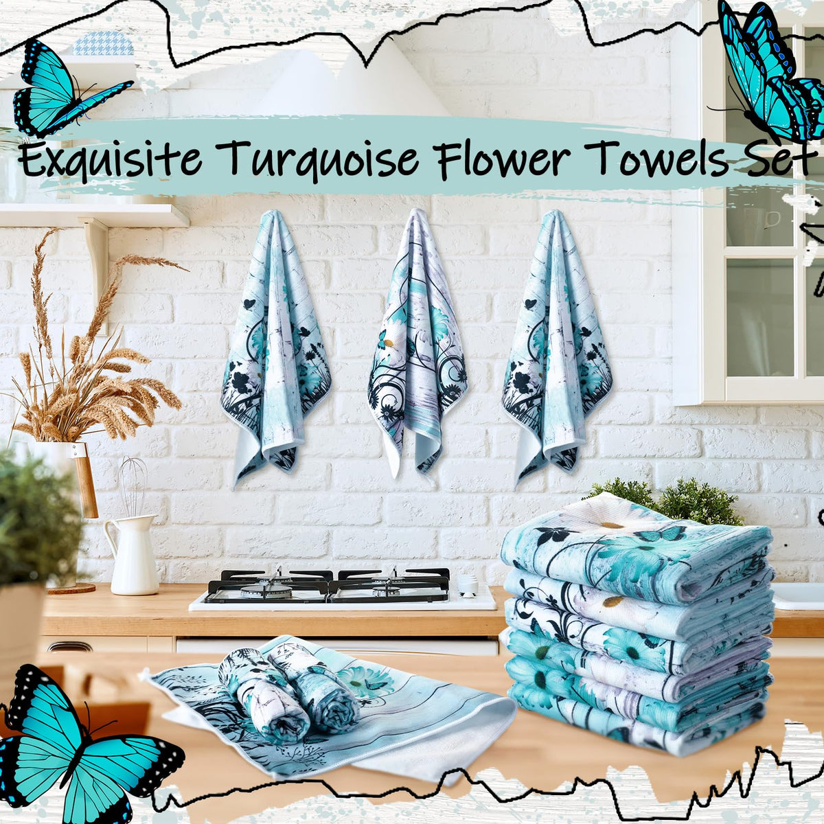 Breling teal daisy towels multiuse for beach days or quick kitchen tasks