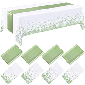 Breling white and sage tablecloth 54x108 inches for weddings and events.