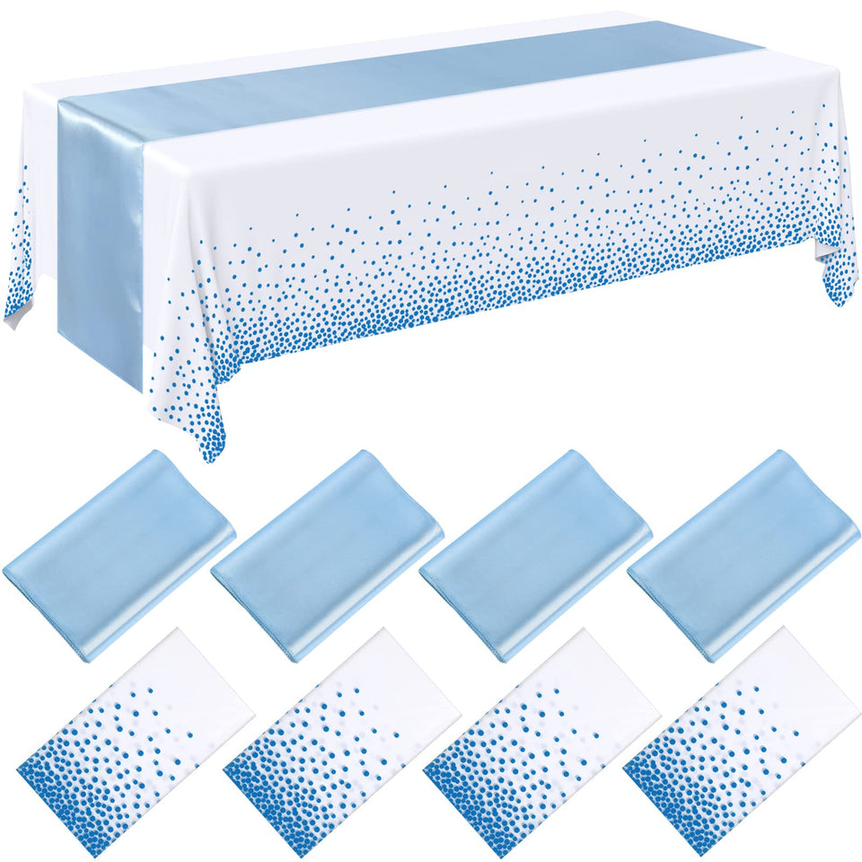 Breling winter baby blue tablecloth covers a 54 by 108 inch area for events.
