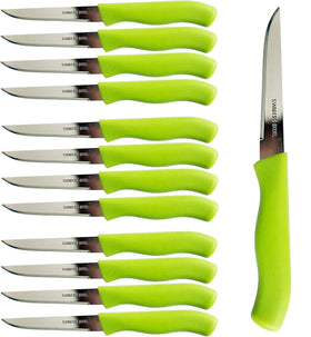 Brenium paring knife 12-piece set with green handles for versatile garnishing.