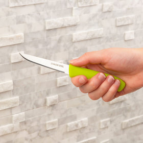 Brenium paring knife 3-inch blade close-up highlighting razor edge.