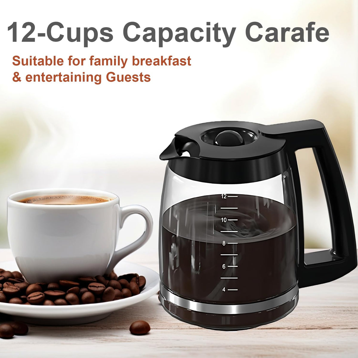 BRENSTEN ergonomic black handle on carafe for secure pouring.