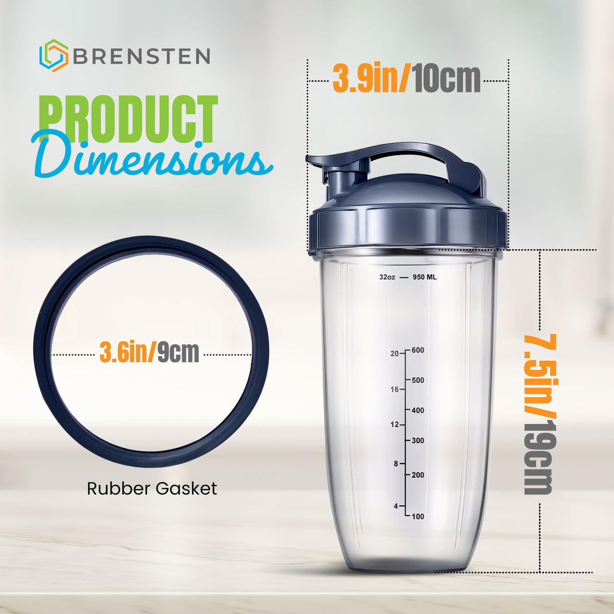 BRENSTEN flip-top to-go lid for spill-free blending on the move.