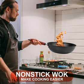 Bretor detachable wood-handle wok storage for neat hanging and organization.