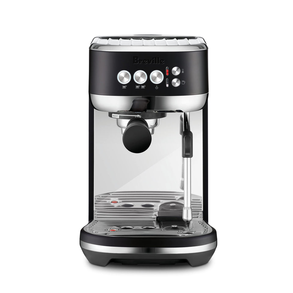Breville Bambino Plus front view, compact kitchen ready for café-quality espresso