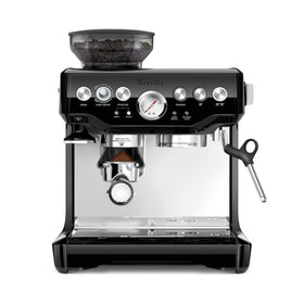 Breville Barista Express BES870BSXL front view shows integrated grinder for beans-to-espresso versatility
