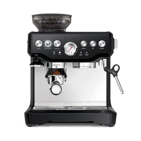 Breville Barista Express BES870BTR front view; compact all-in-one espresso for home use.