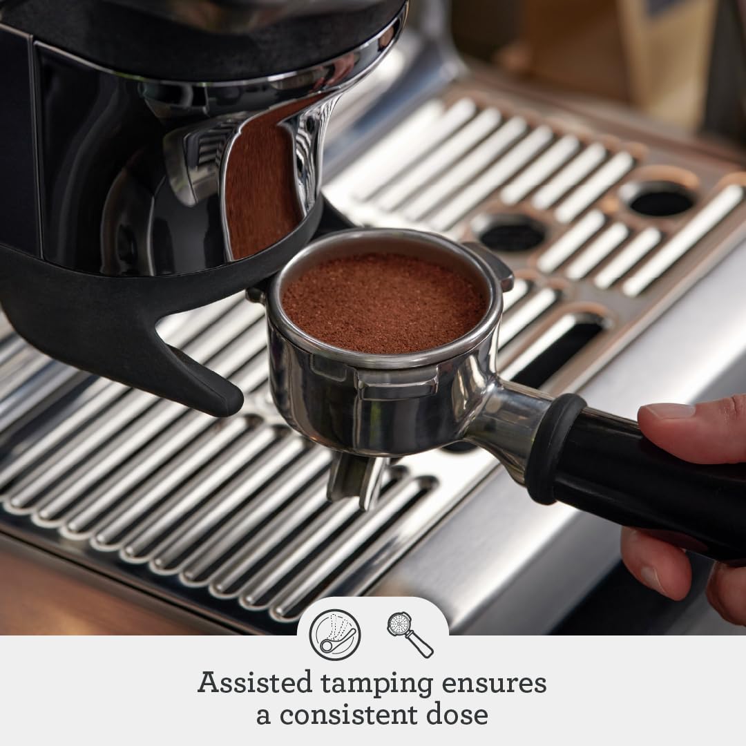 Breville Impress with assisted tamping showing barista-like pressure