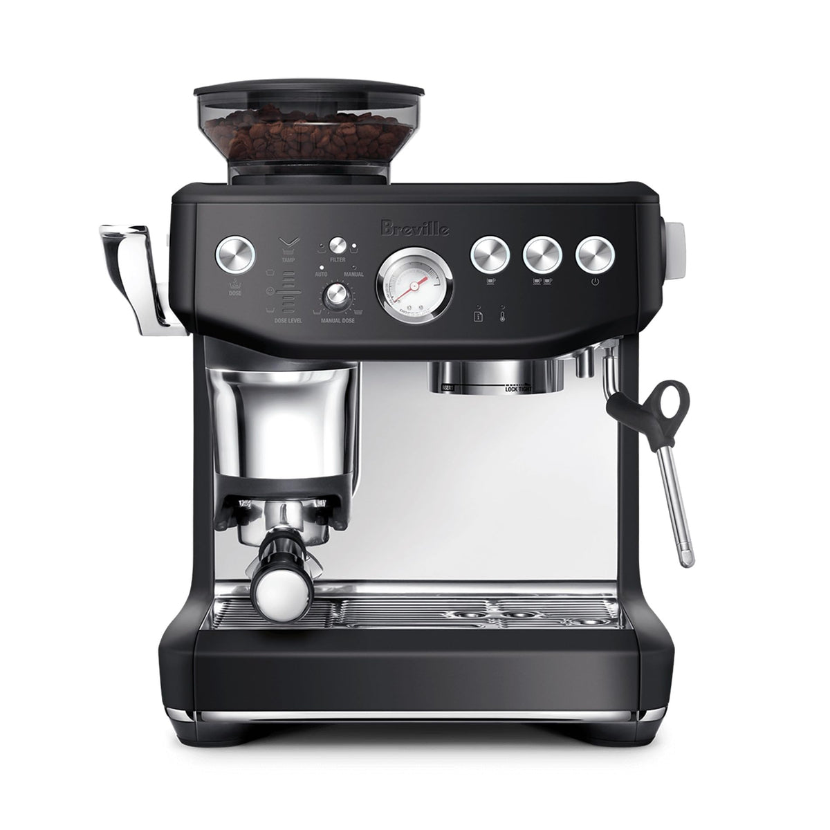 Breville Barista Express Impress puck system demonstrates consistent espresso extraction