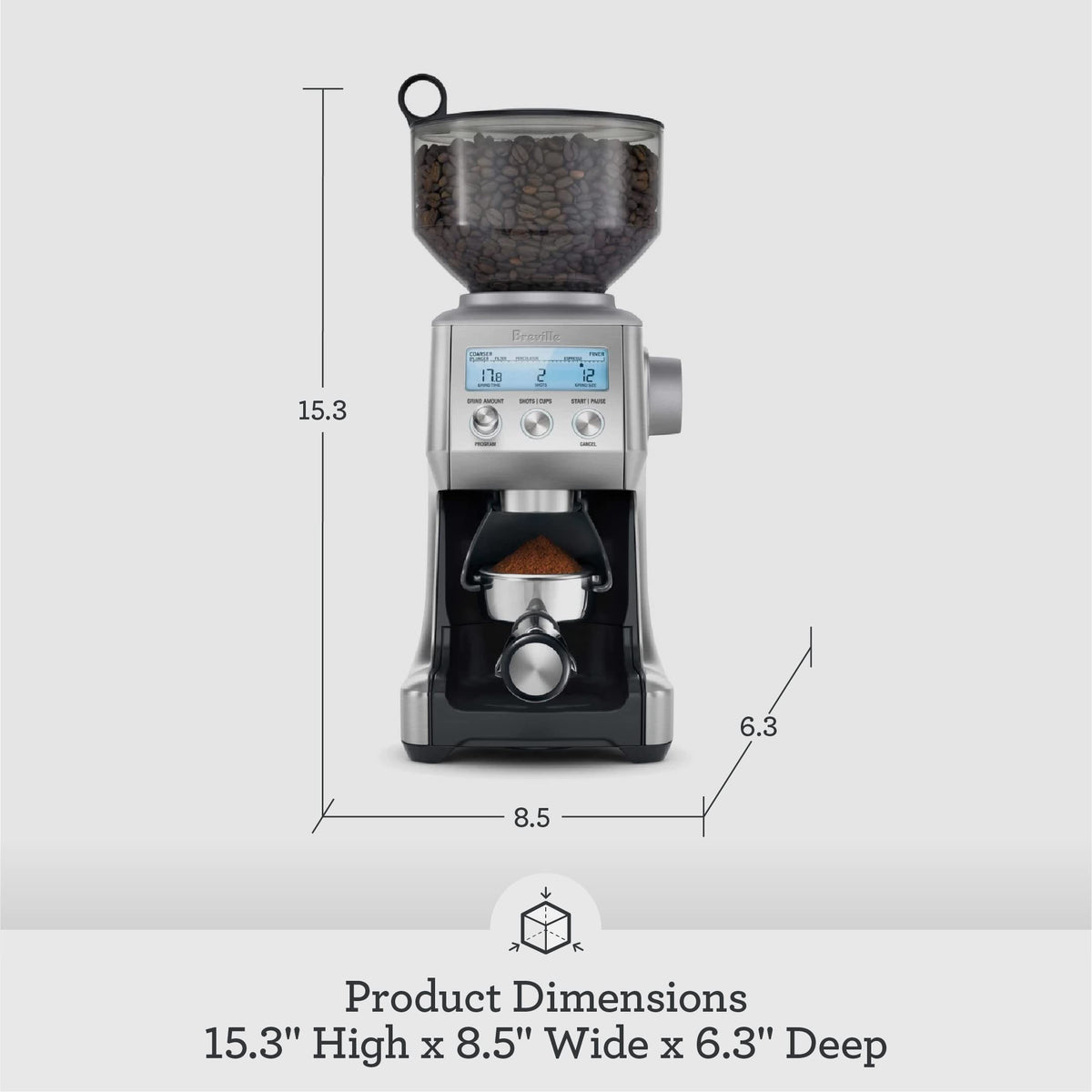 Breville Smart Grinder Pro bean hopper with 18 oz capacity for bulk grinding