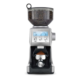 Breville Smart Grinder Pro top view showing brushed stainless steel and precise dosing capability