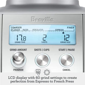 Breville BCG820DBL portafilter cradle positioned for direct grind into portafilter.