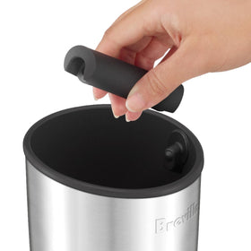 Compact-design knock box saves counter space