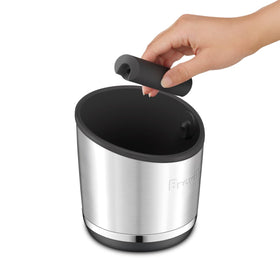 The Breville BEA502BSS knock box on the drip tray enables convenient storage.
