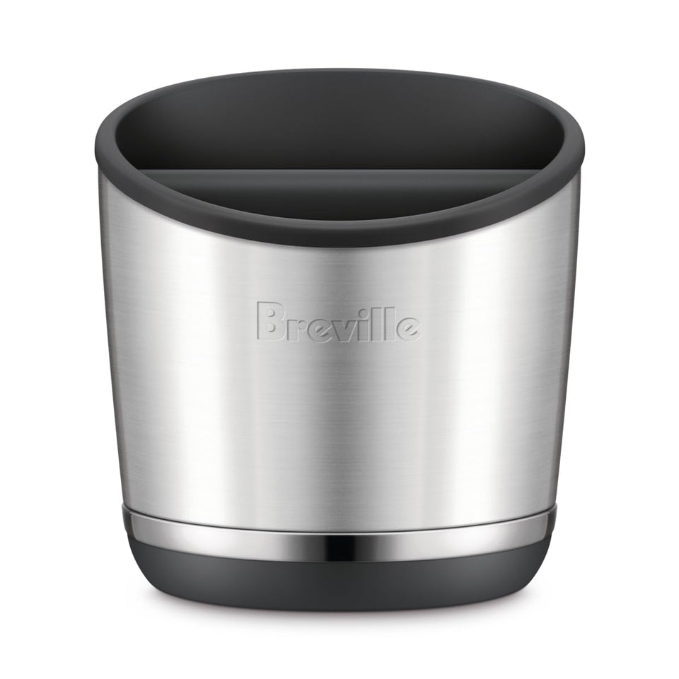 The Breville BEA502BSS knock box 20-puck storage for mess-free espresso cleanup.