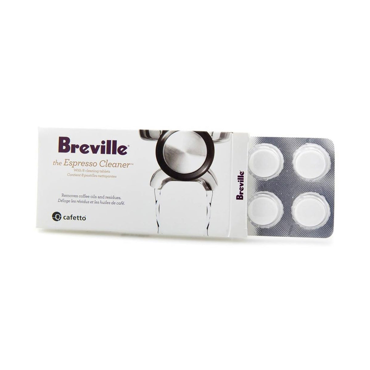 Breville BEC250 cleaning tablets packaged for espresso machines, preserving performance.